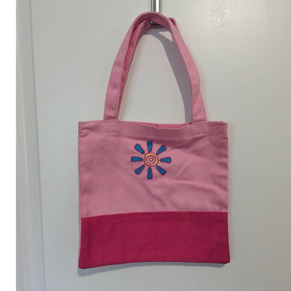 New Childs Two Toned Pink Coloring Tote Bag with Embroidered Flower
